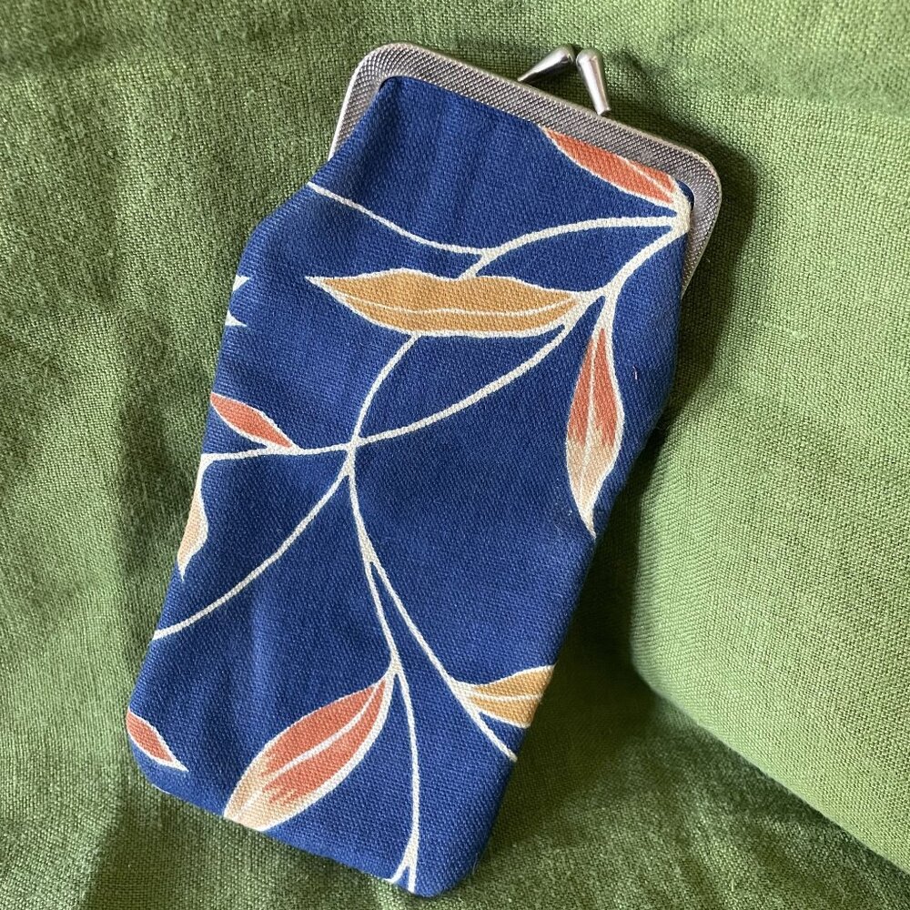 Handcrafted Blue Floral Eyeglasses Pouch With Secure Metal Clasp Closure